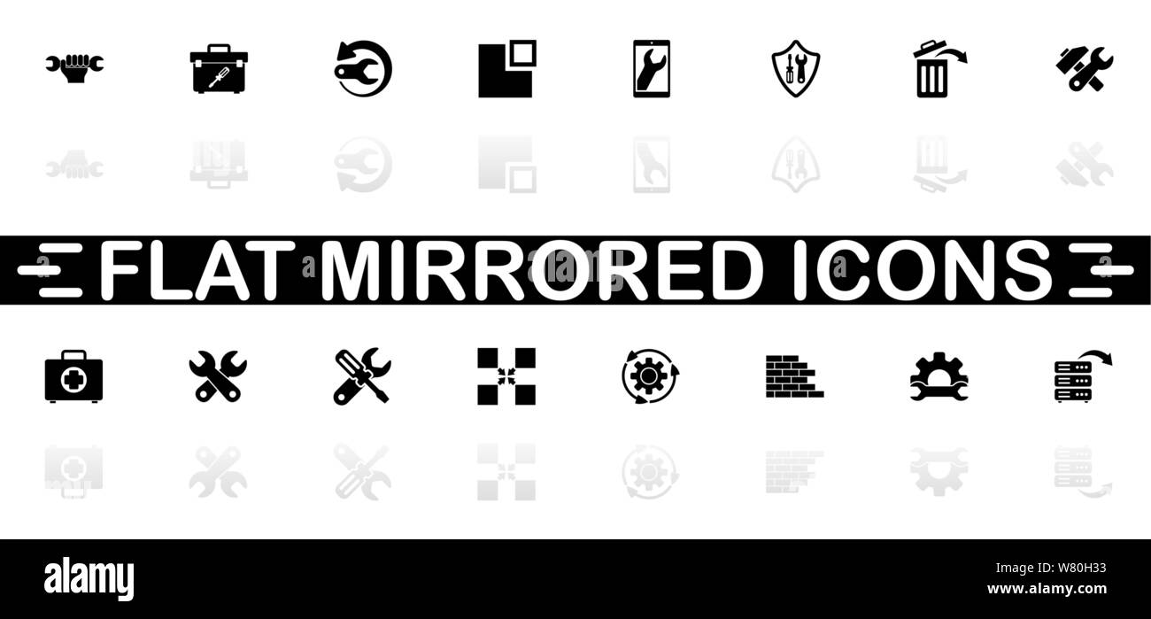 Recovery Repair icons - Black symbol on white background. Simple illustration. Flat Vector Icon. Mirror Reflection Shadow. Can be used in logo, web, m Stock Vector