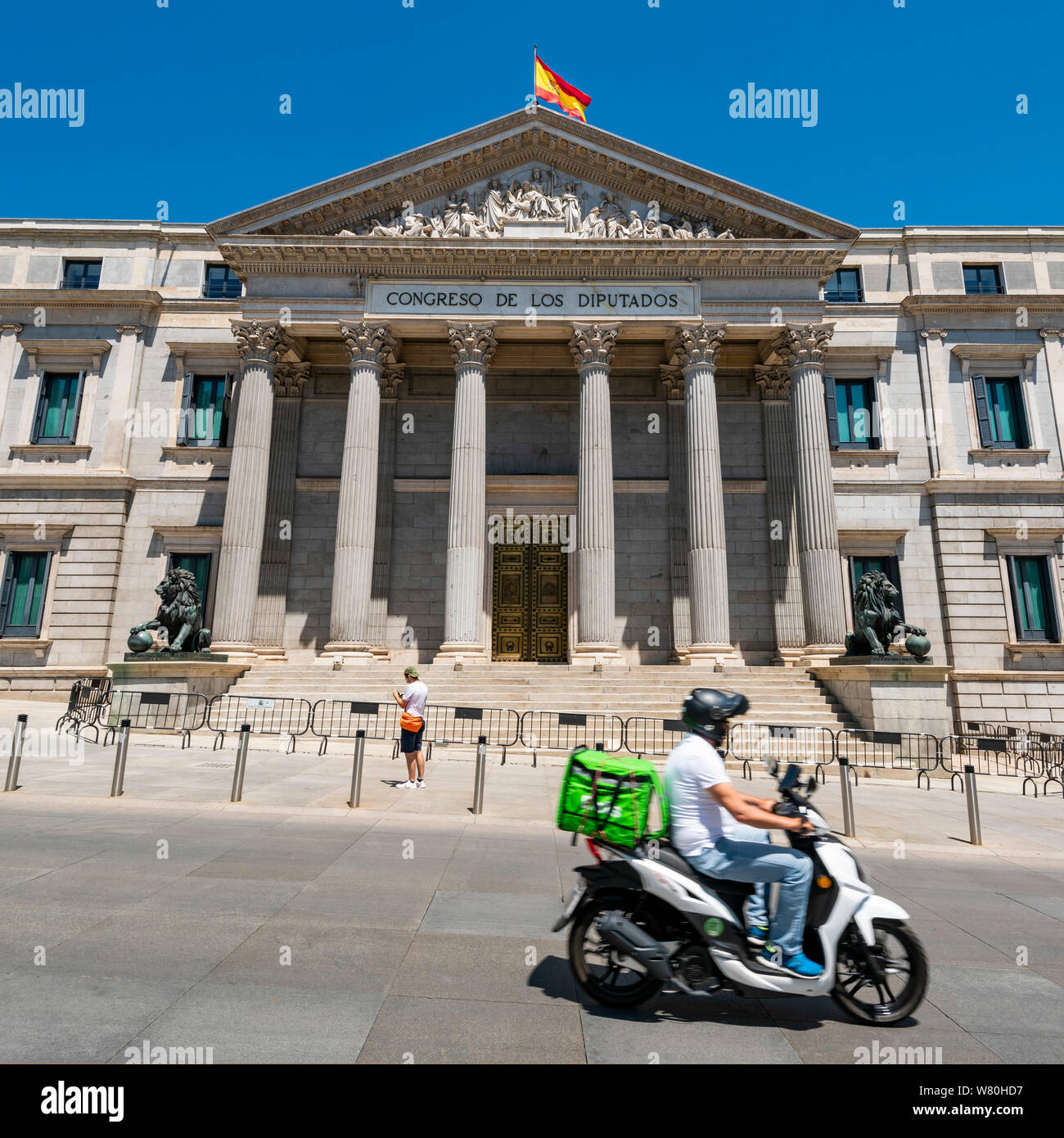 Square view of Palacio de las Cortes in Madrid. Stock Photo