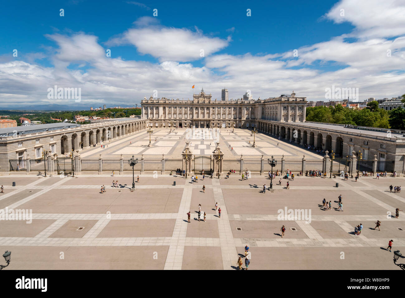 Horizontal aerial view of the Royal Palace in Madrid. Stock Photo