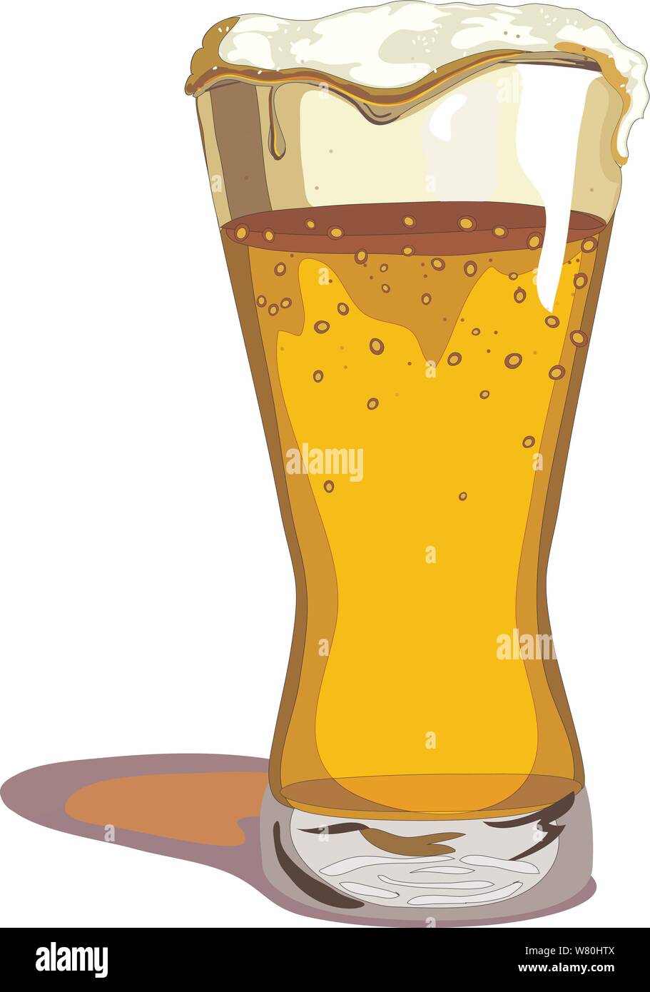 Glass of beer overflowing, with a big head of foam Stock Vector