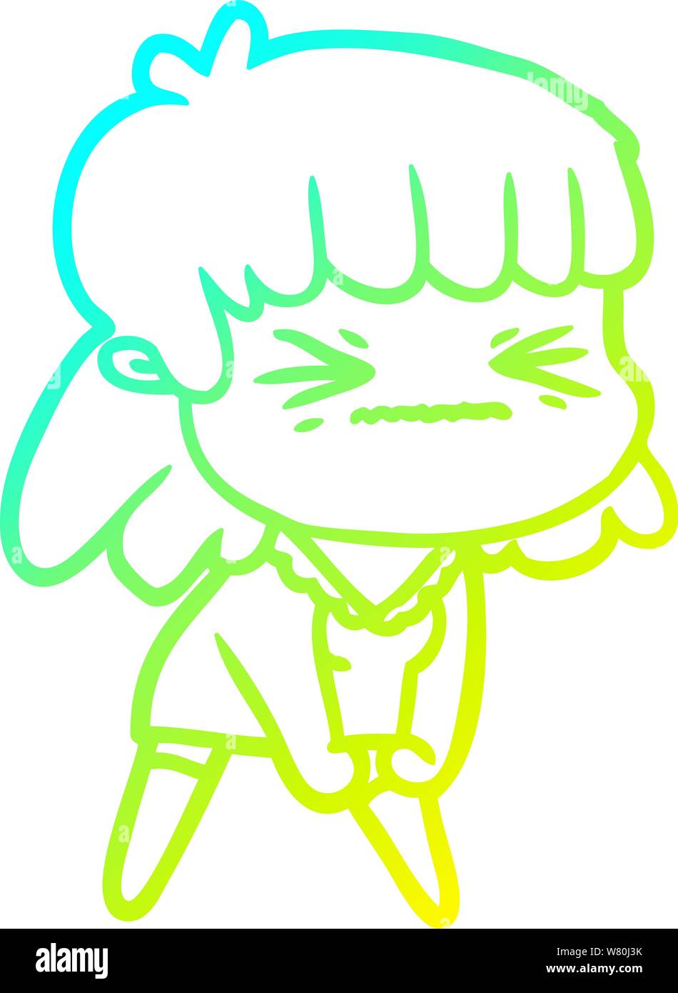 cold gradient line drawing of a cartoon angry girl Stock Vector Image ...