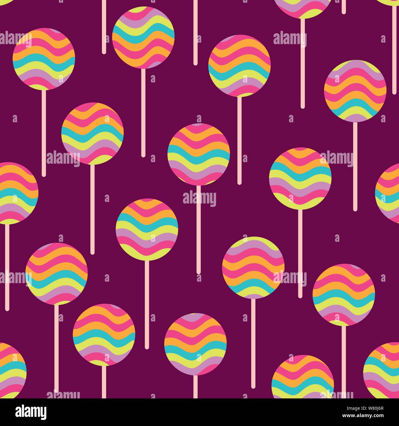 seamless vector pattern with round rainbow colored lollipops Stock Vector