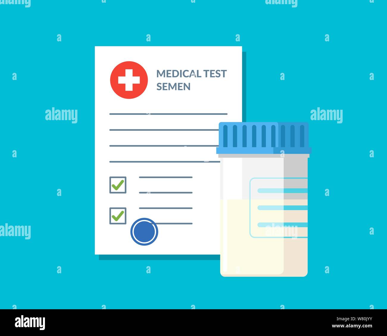Plastic jar sperm semen lab test analysis and medical form list with
