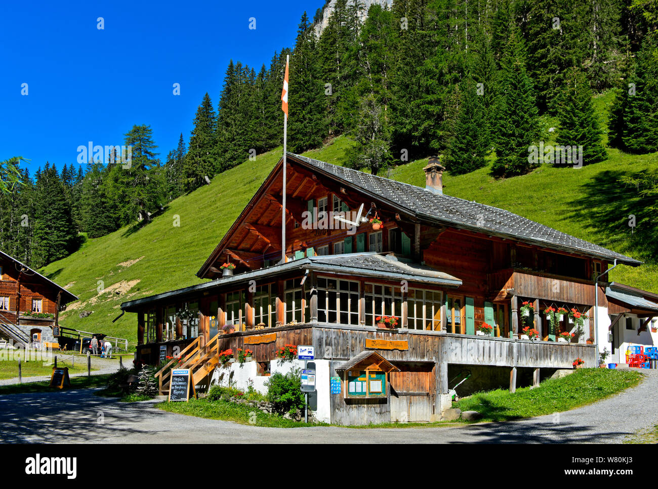 Mountain Inn Berghaus Iffigenalp, Iffigenalp, Lenk in the Simmental valley,  Switzerland Stock Photo - Alamy