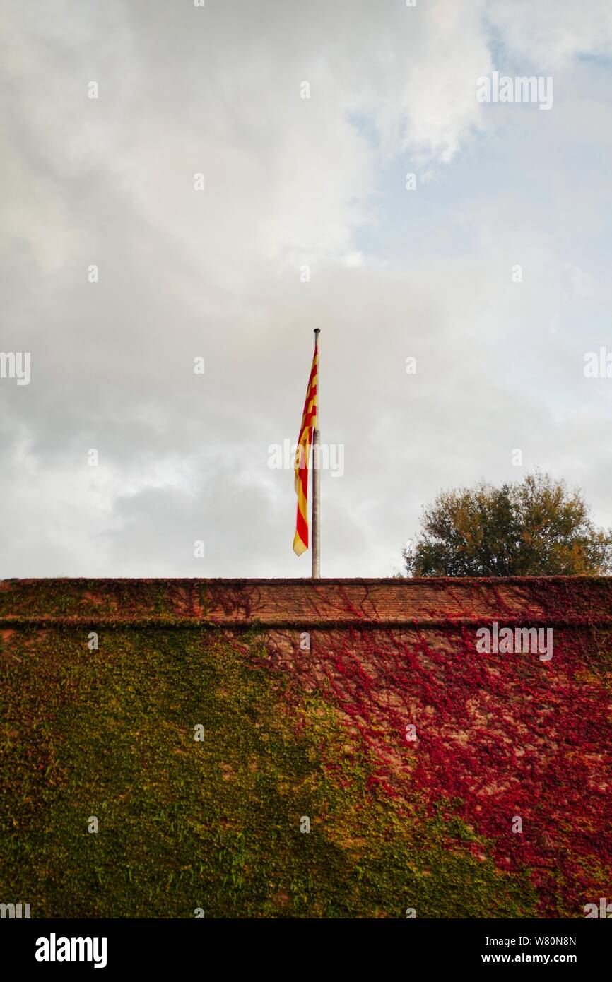 Barcelona, Spain; September 26, 2017: Catalonia Flag at Montjuich Castle in Barcelona Stock Photo