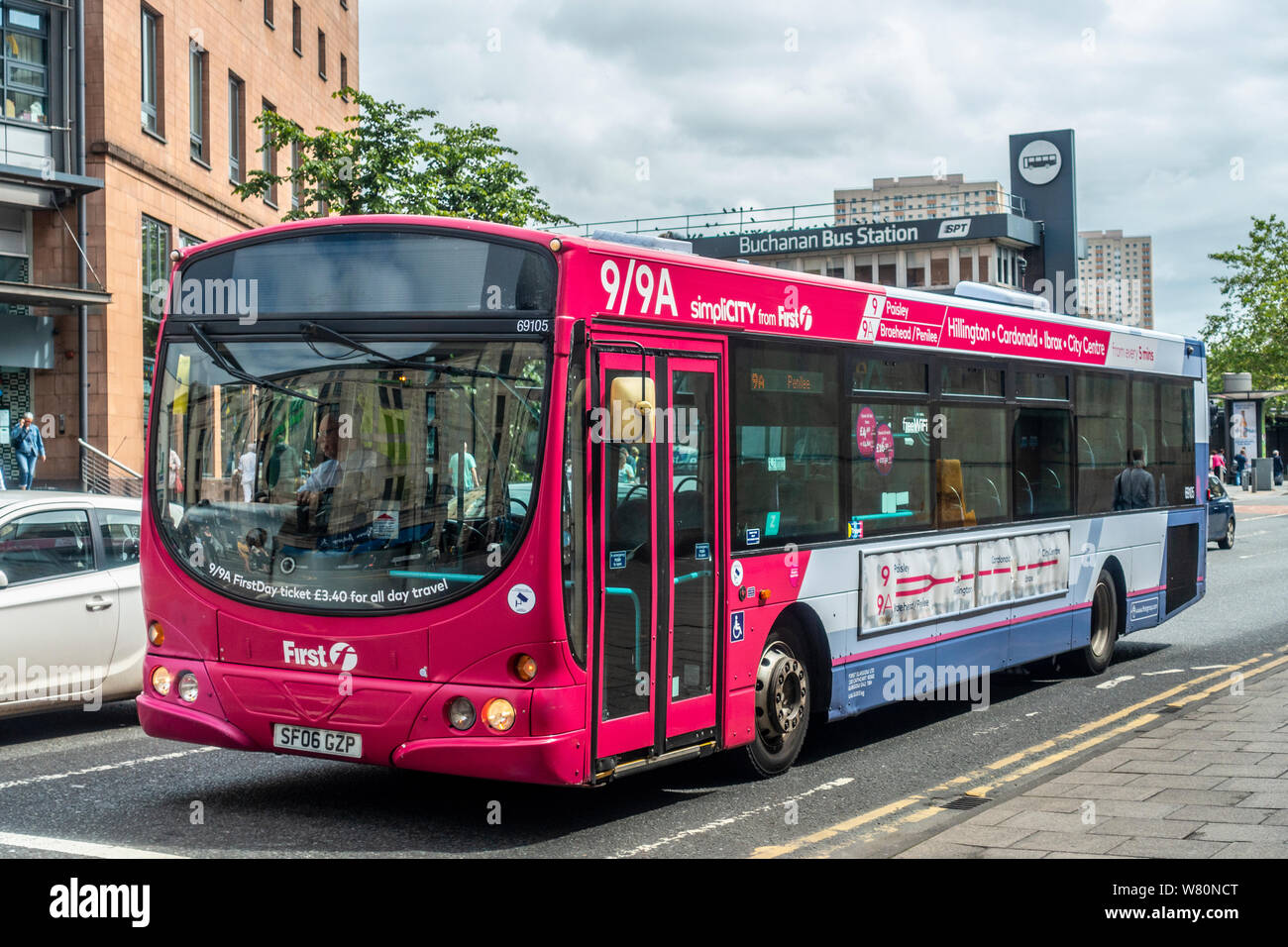 A 9A singledecker bus to Penilee outside Buchanan Bus Station in