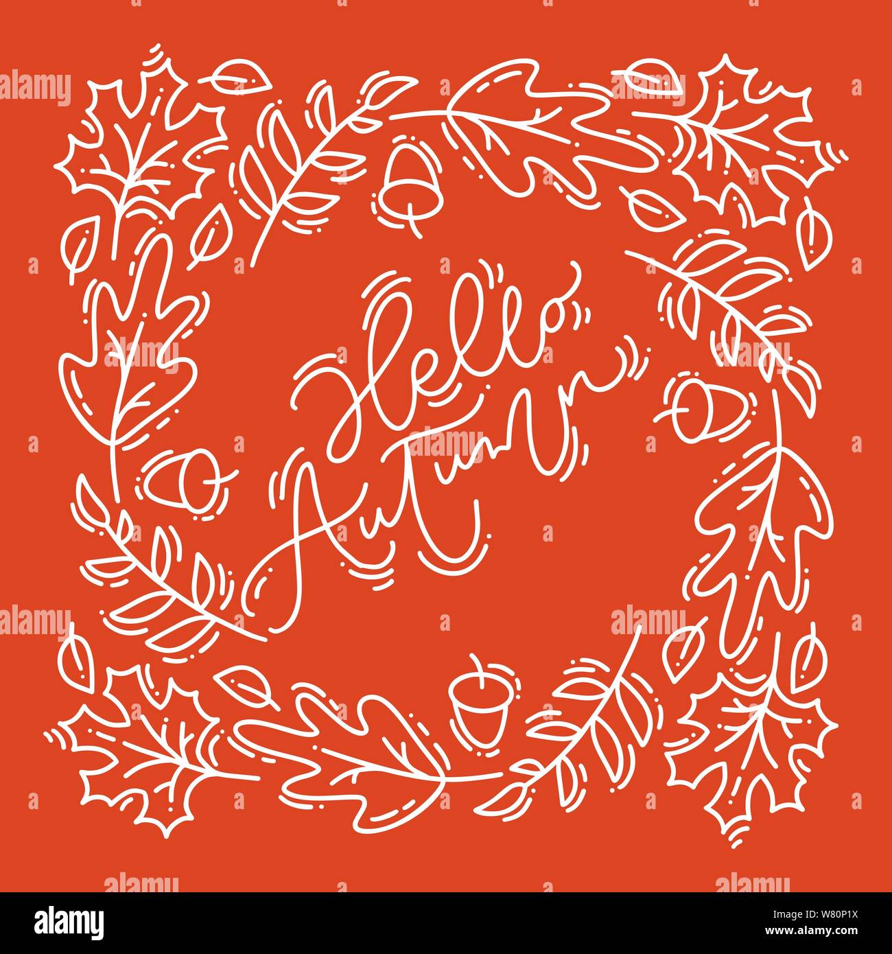 White calligraphy lettering text Hello Autumn on orange background ...