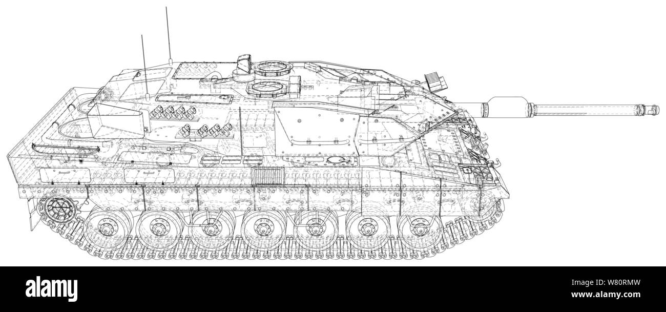 Military machine technical wire-frame. EPS10 format. Vector created of 3d Stock Vector