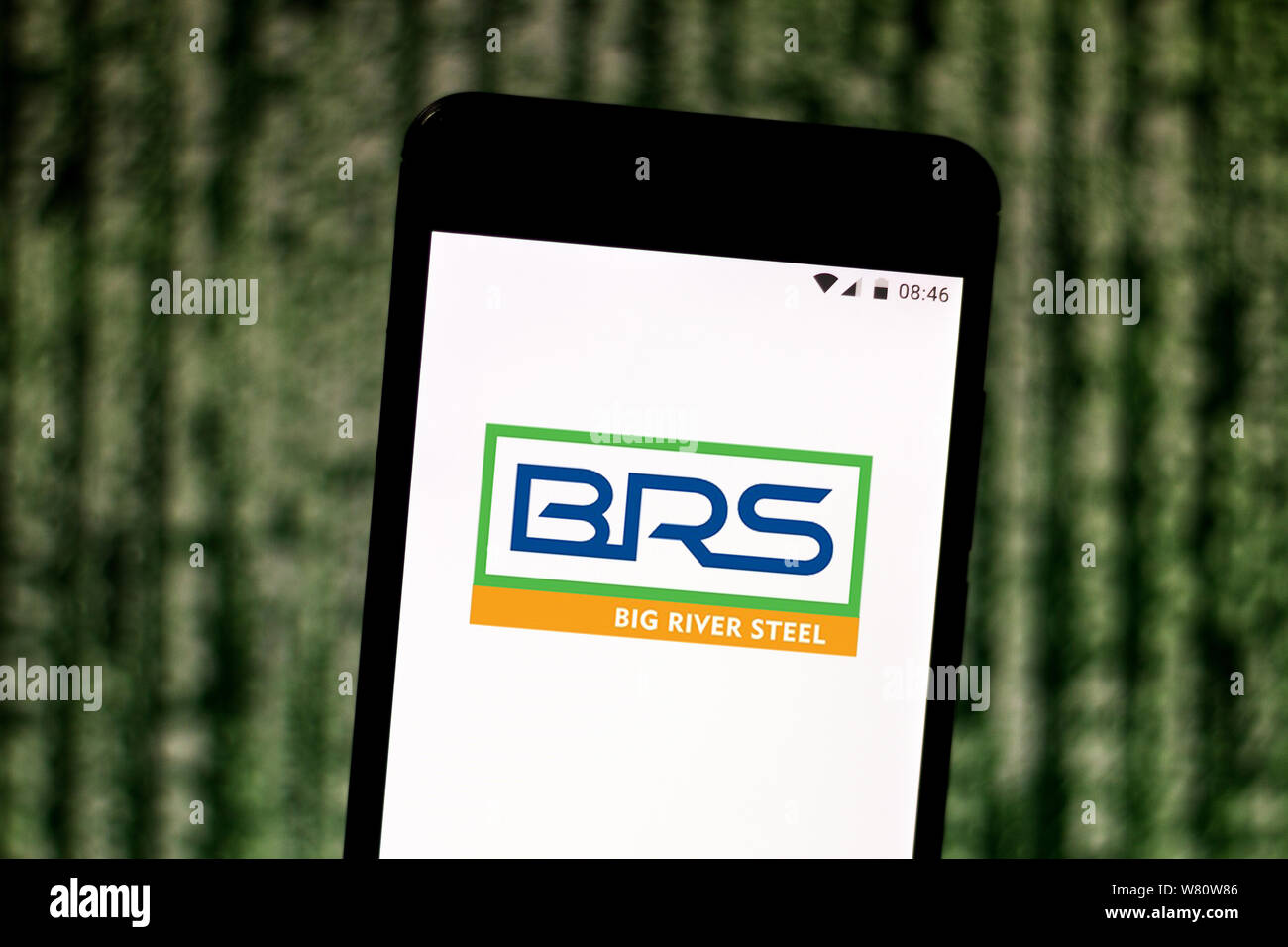 In this photo illustration the Big River Steel (BRS) logo is seen displayed on a smartphone. Stock Photo