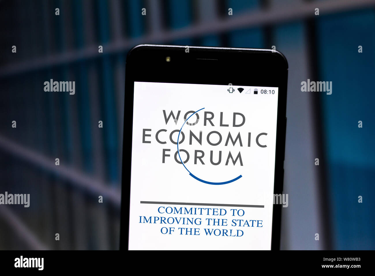 In this photo illustration the World Economic Forum (WEF) logo is seen displayed on a smartphone. Stock Photo