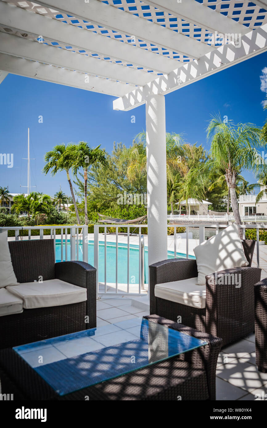 Outdoor sun lounge at luxury villa Stock Photo