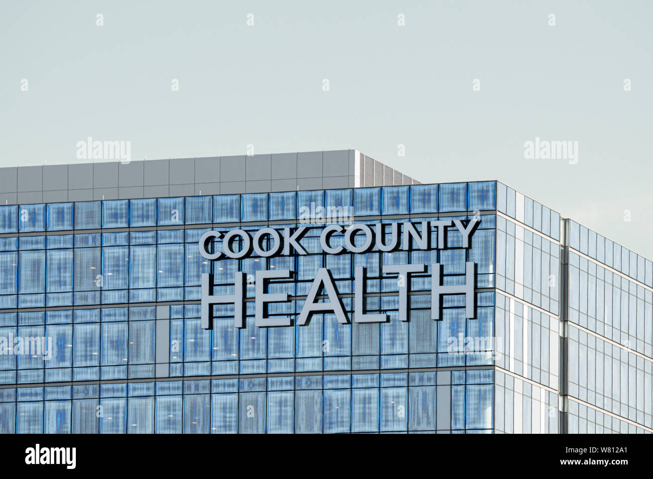 Chicago, Illinois-August 1, 2019: Exterior sign on building at Cook County Health Hospital, public health department. Stock Photo