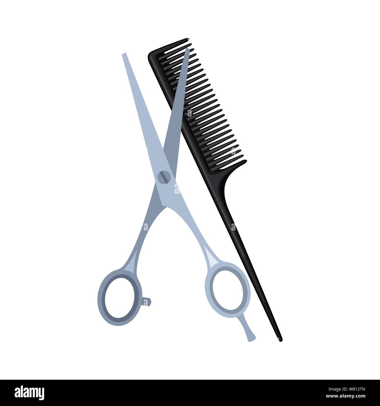 Colorful Cartoon Comb And Open Scissors Hairdresser Tool Symbol