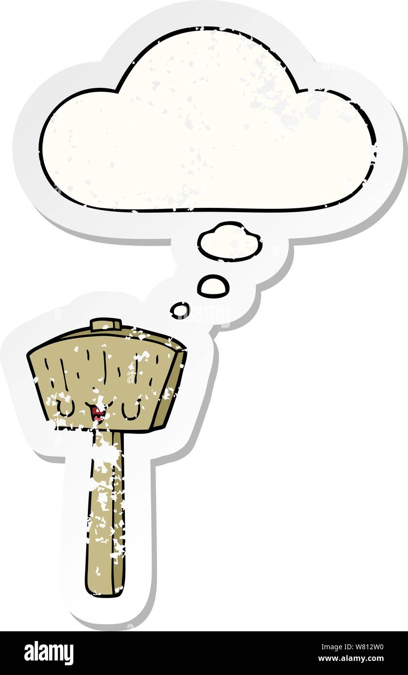 Cartoon Mallet With Thought Bubble As A Distressed Worn Sticker Stock Vector Image Art Alamy