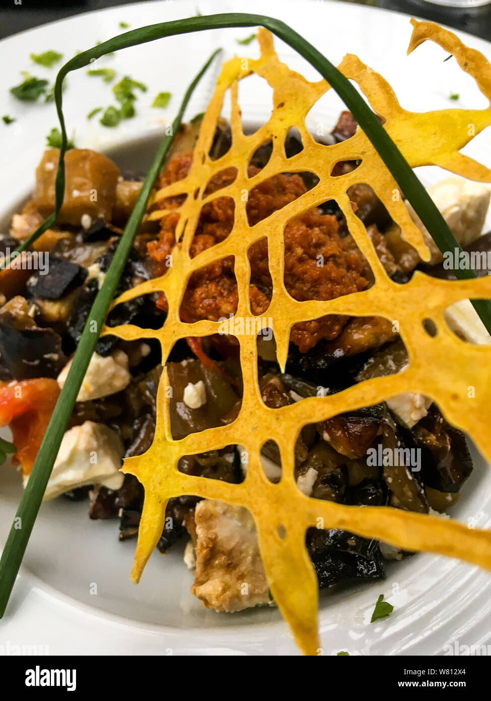 Vegetarian dish putted on a table, Alès, Gard, France Stock Photo