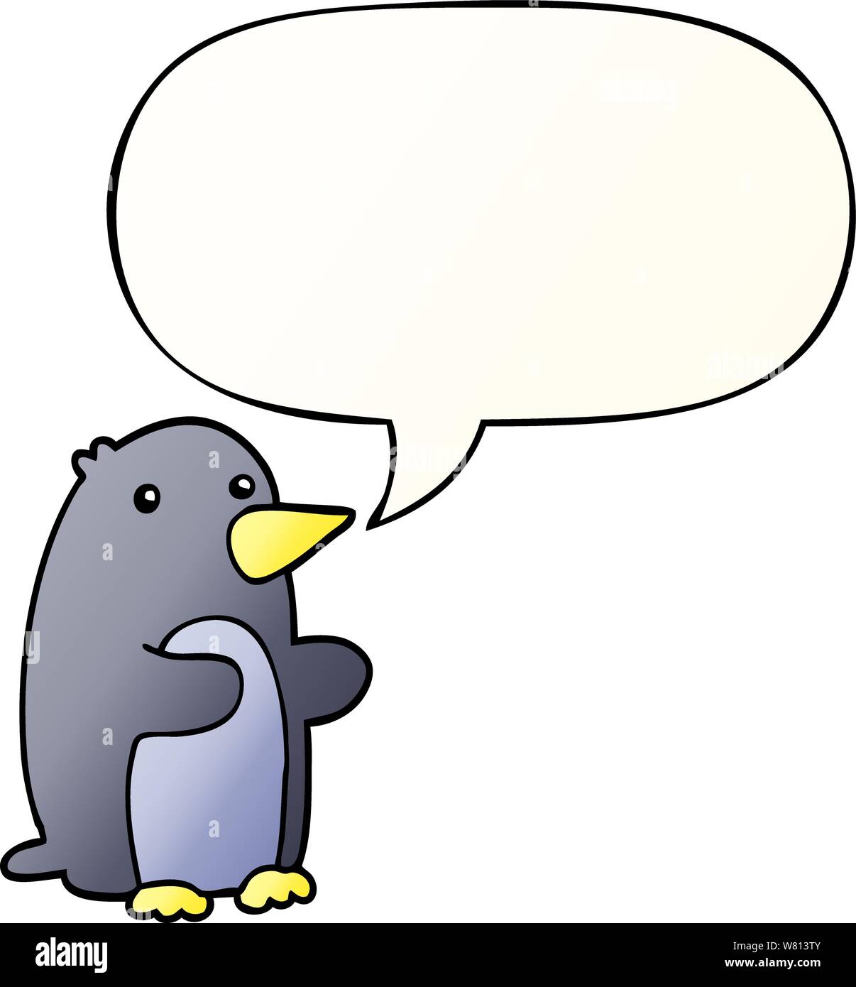 cartoon penguin with speech bubble in smooth gradient style Stock Vector