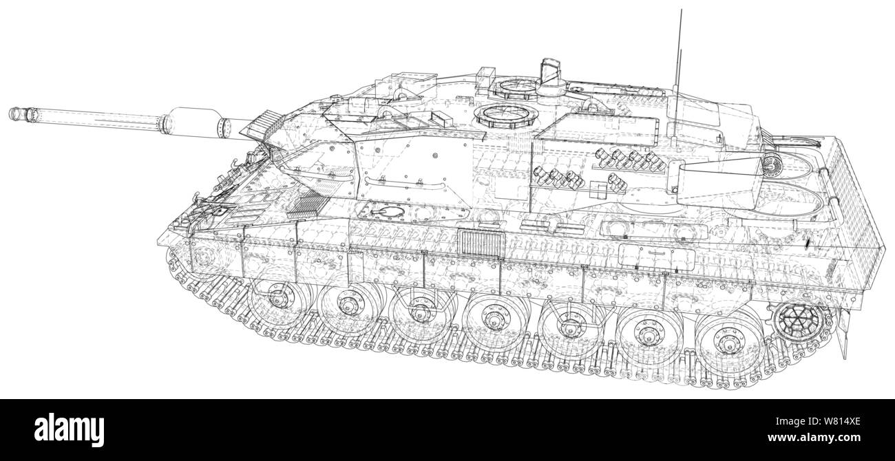 Military machine technical wire-frame. EPS10 format. Vector created of 3d Stock Vector