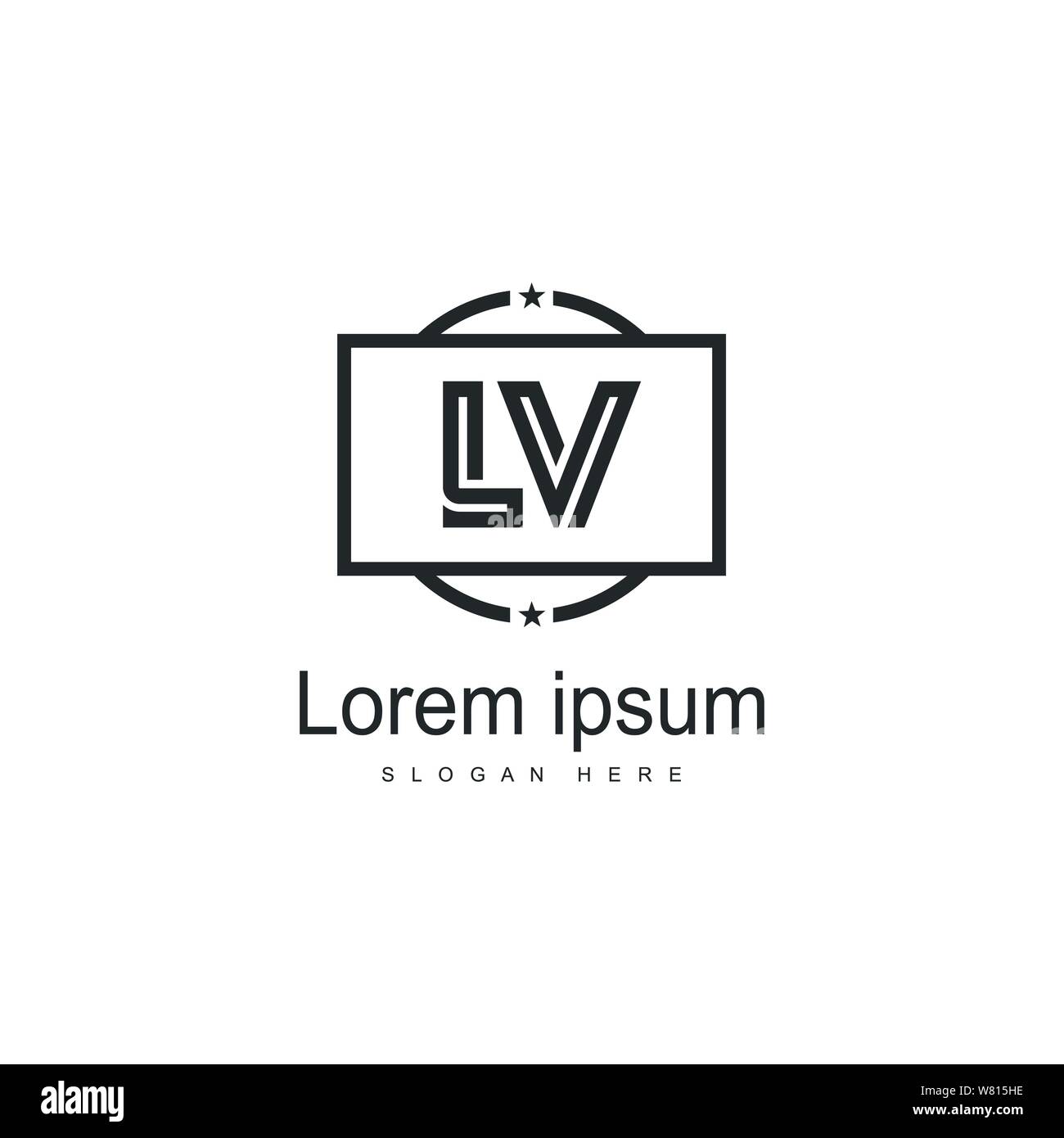 Initial LV logo template with modern frame. Minimalist LV letter