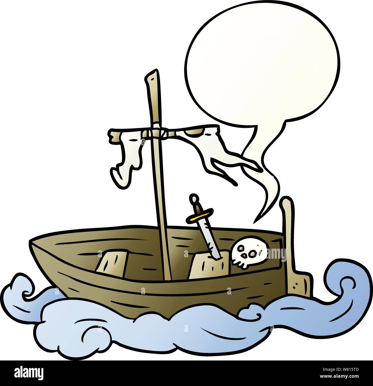 cartoon old shipwrecked boat with speech bubble in smooth gradient