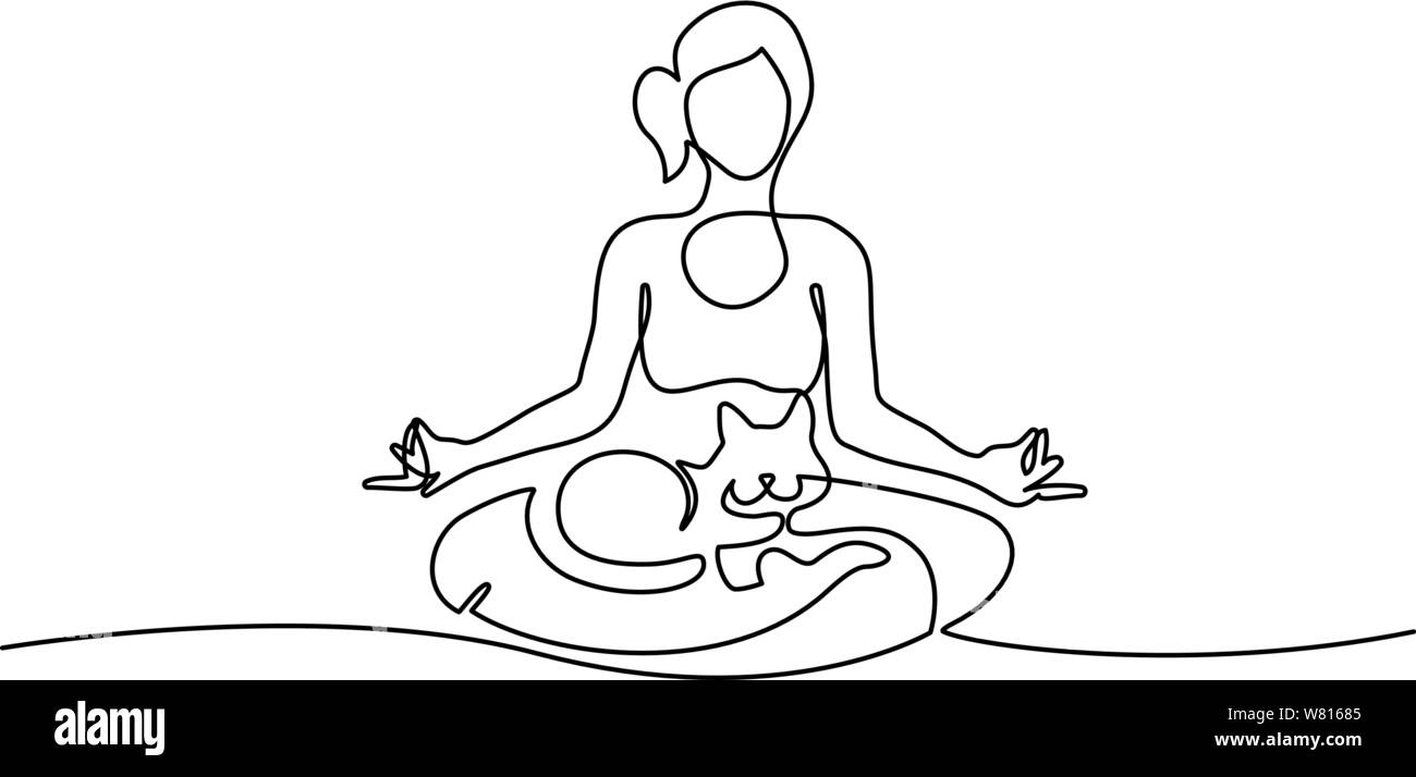 Continuous One Line Drawing Woman Sitting Cross Legged Meditating