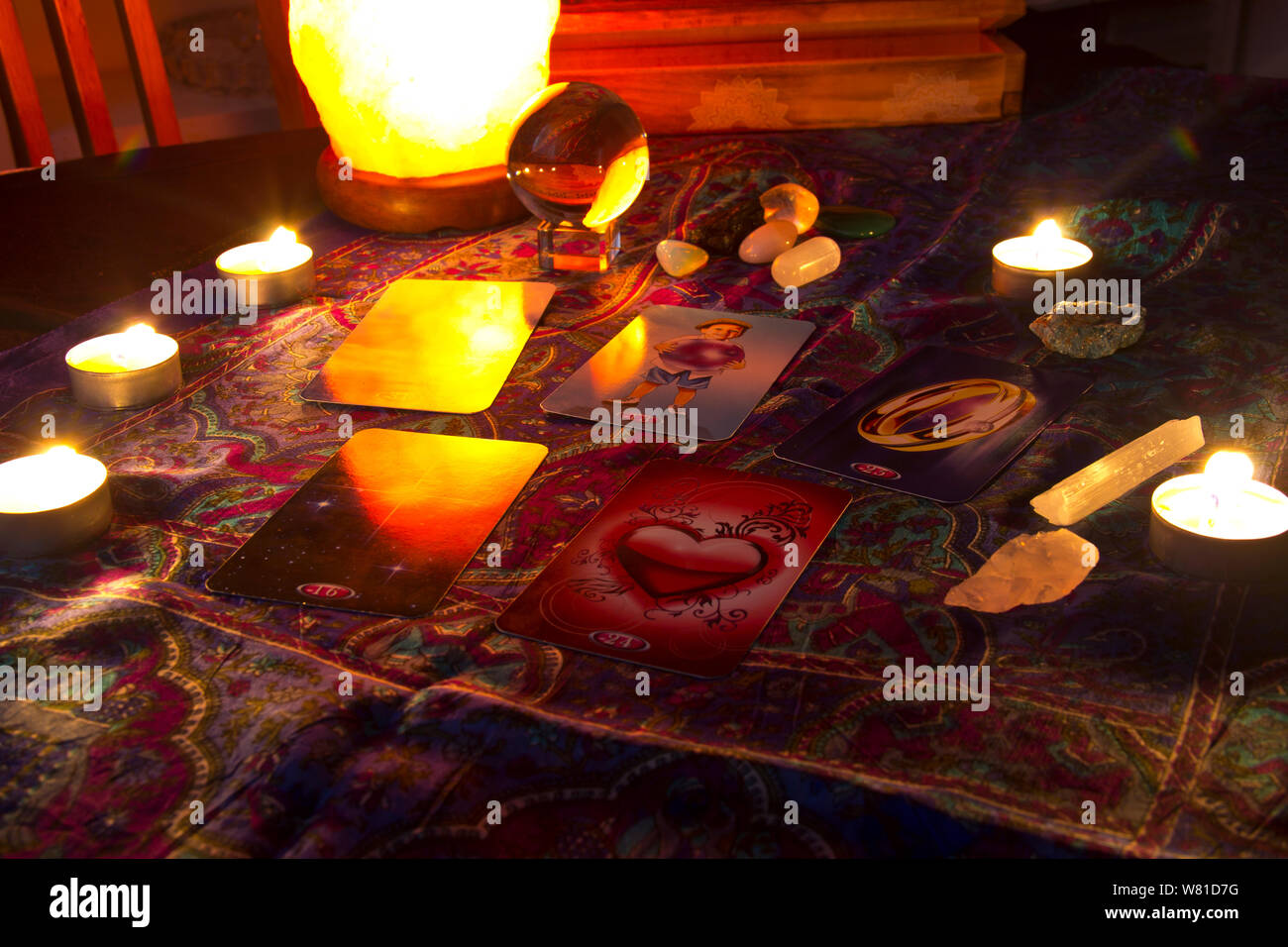 Tarot cards at candle light Stock Photo Alamy