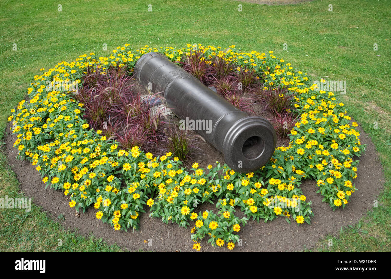 A old British cannon in Stratford's Queen's Park.. Stock Photo