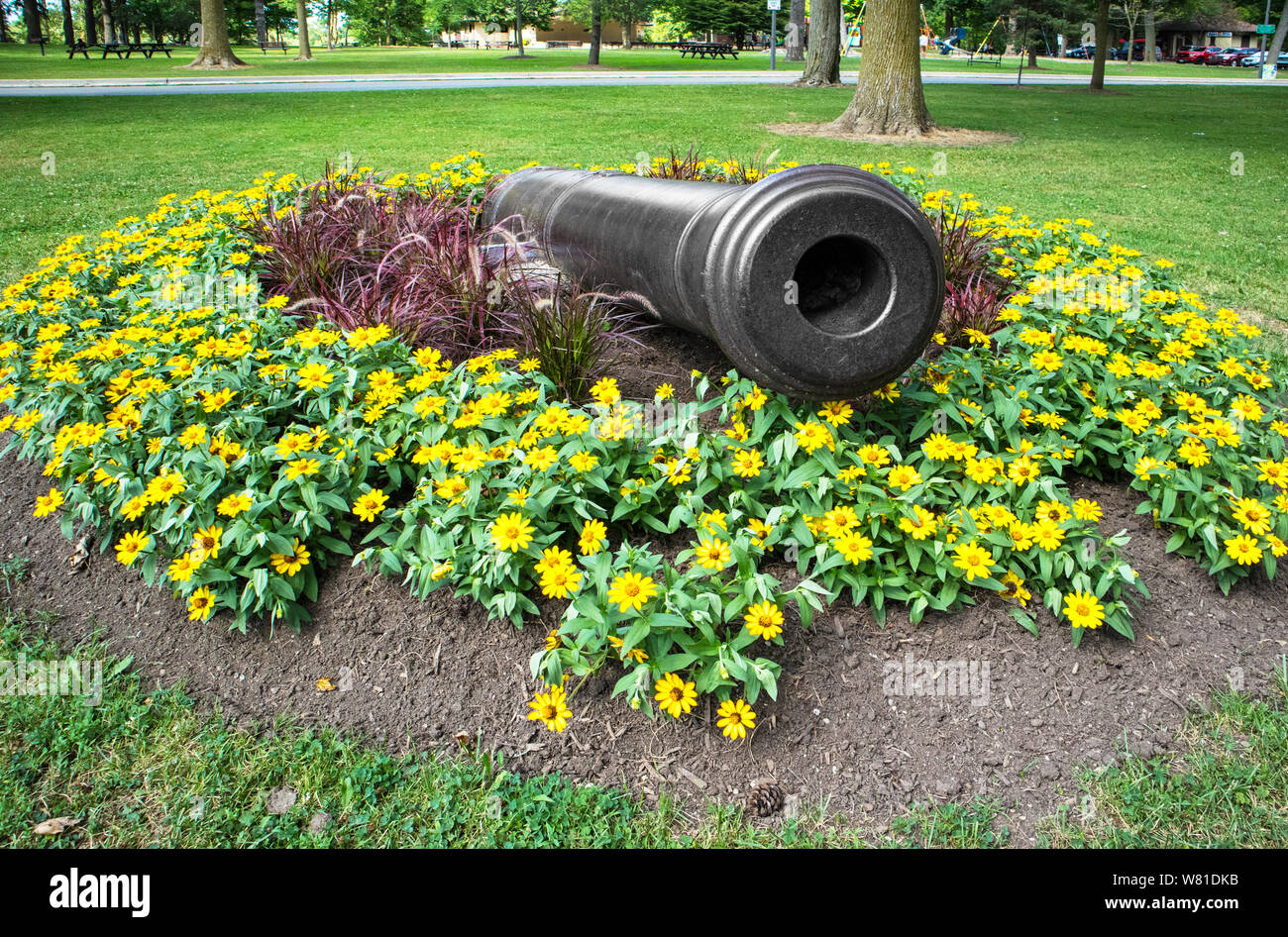 A old British cannon in Stratford's Queen's Park.. Stock Photo
