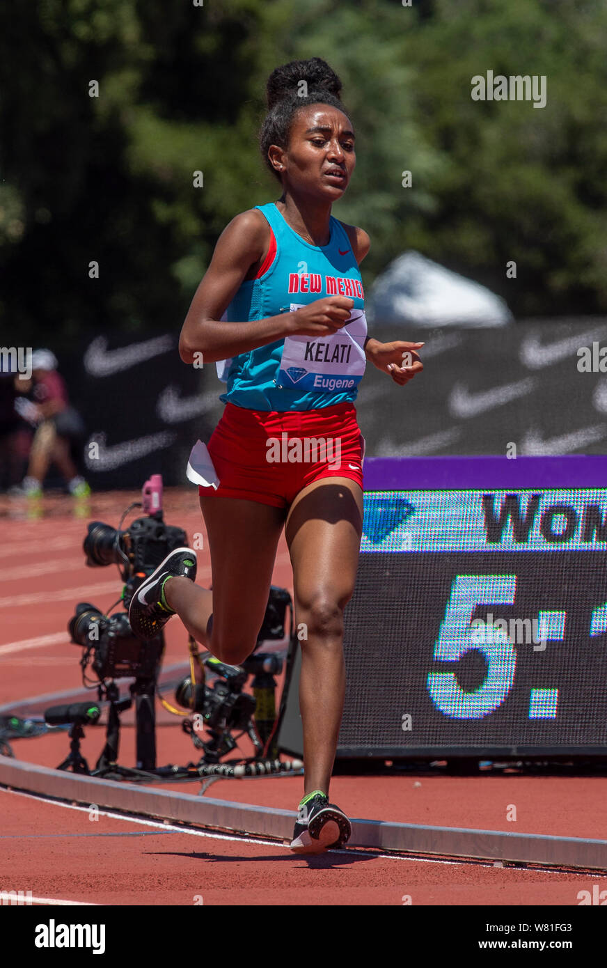 CALIFORNIA - USA - 30 JUNE 2019: Weini Kelati Frezghi (ERT) competing in the women’s 3000m race at the IAAF Diamond League Prefontaine Classic event a Stock Photo