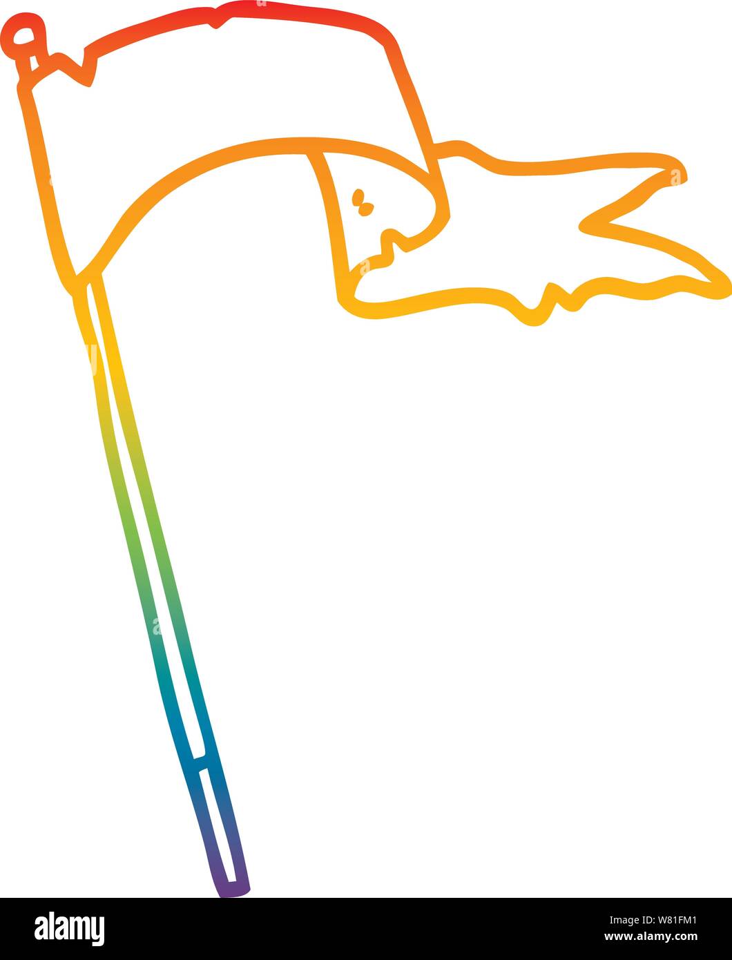 Rainbow Gradient Line Drawing Of A Cartoon Waving White Banner