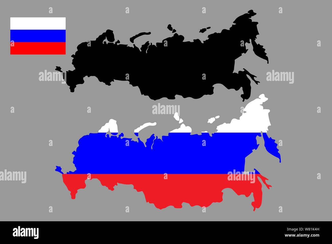 Map of the Russian Federation colored like the Russian flag Stock Vector