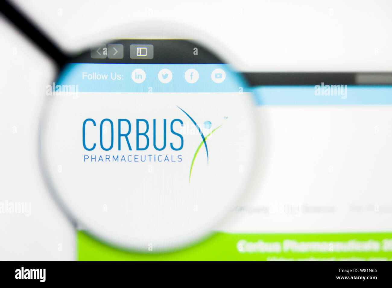 Richmond, Virginia, USA - 7 August 2019: Illustrative Editorial of Corbus Pharmaceuticals Holdings Inc website homepage. Corbus Pharmaceuticals Holdin Stock Photo