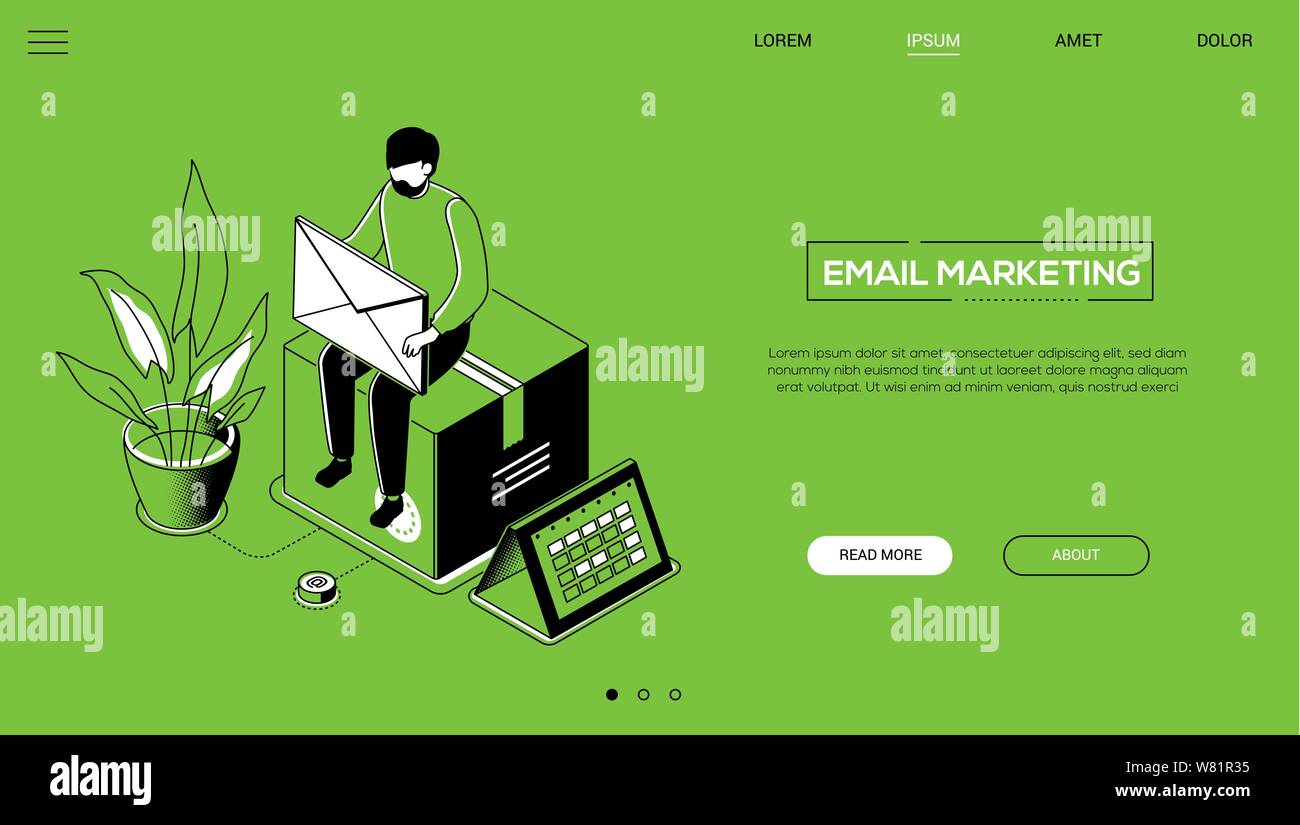 Email Marketing Line Design Style Isometric Web Banner Stock
