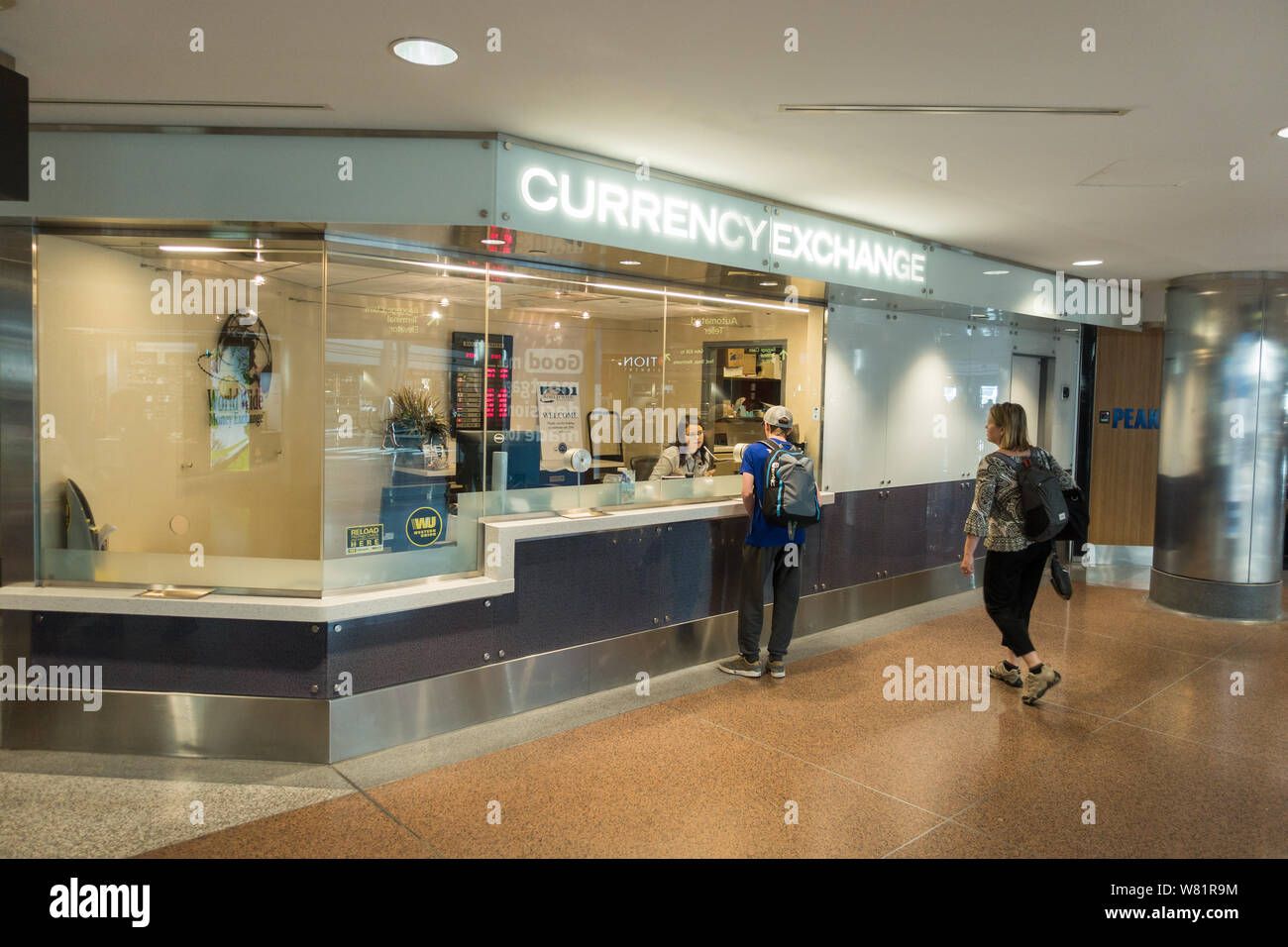 Currency Exchange at the Denver International Airport Terminal B Stock Photo