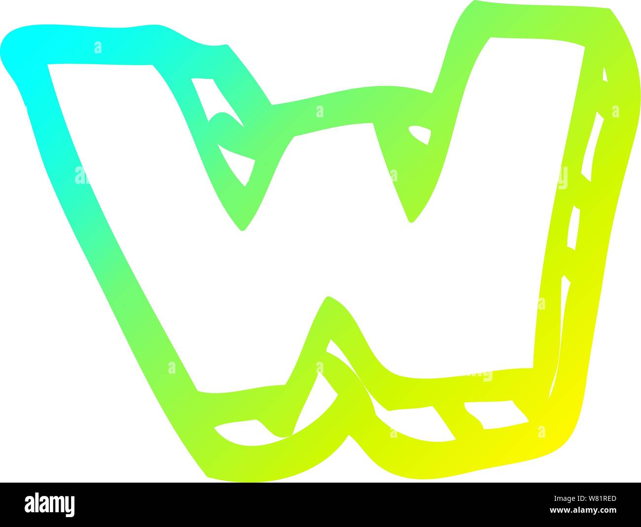 cold gradient line drawing of a cartoon letter w Stock Vector Image ...