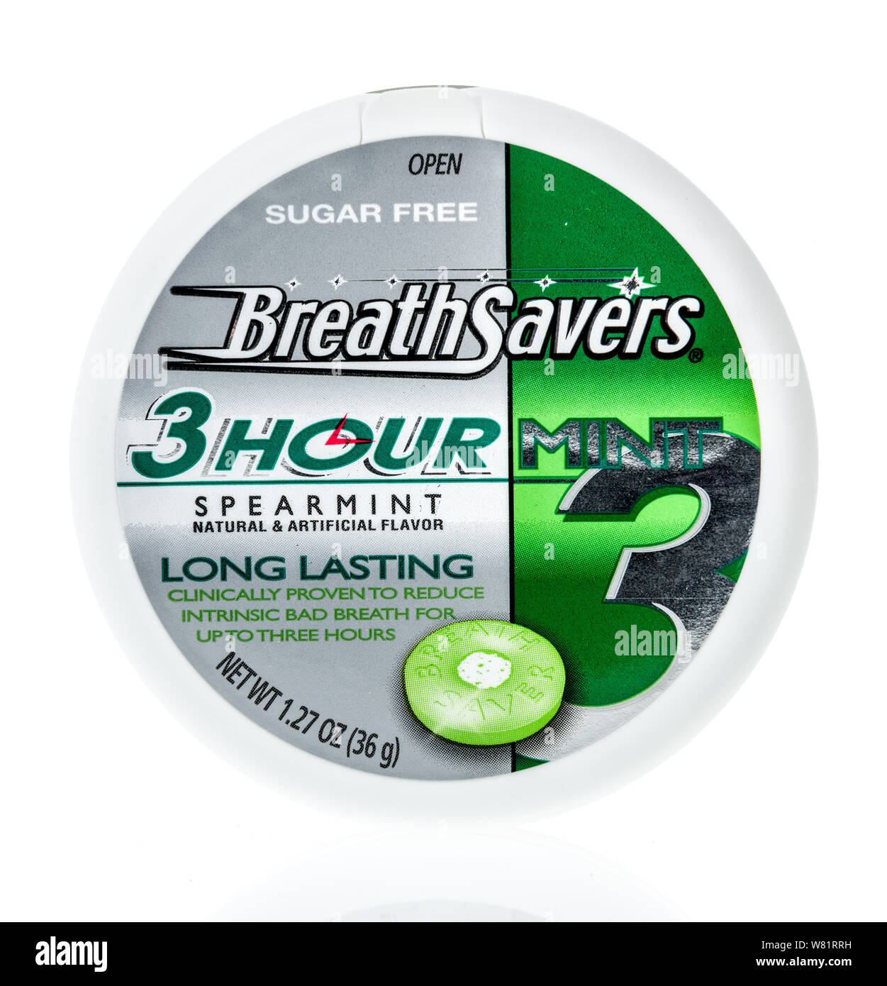 Winneconne, WI - 21 July 2019 : A package of Breathsavers 3 hour mint long lasting on an isolated background Stock Photo
