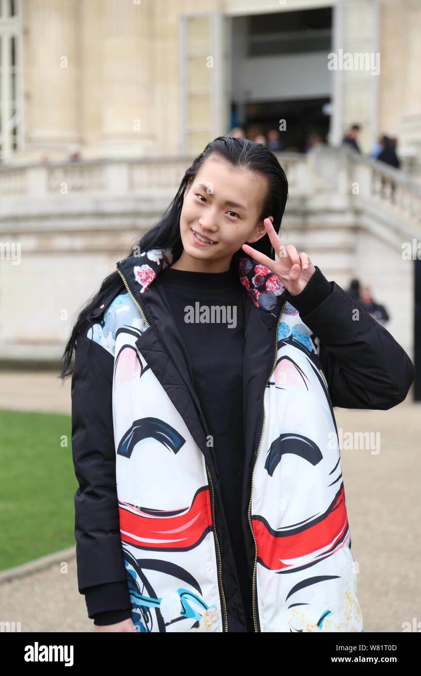 Chinese model Wang Xinyu attends the Moncler Gamme Rouge Fashion Show  during the Paris Fashion Week Fall/Winter 2017 in Paris, France, 7 March  2017 Stock Photo - Alamy