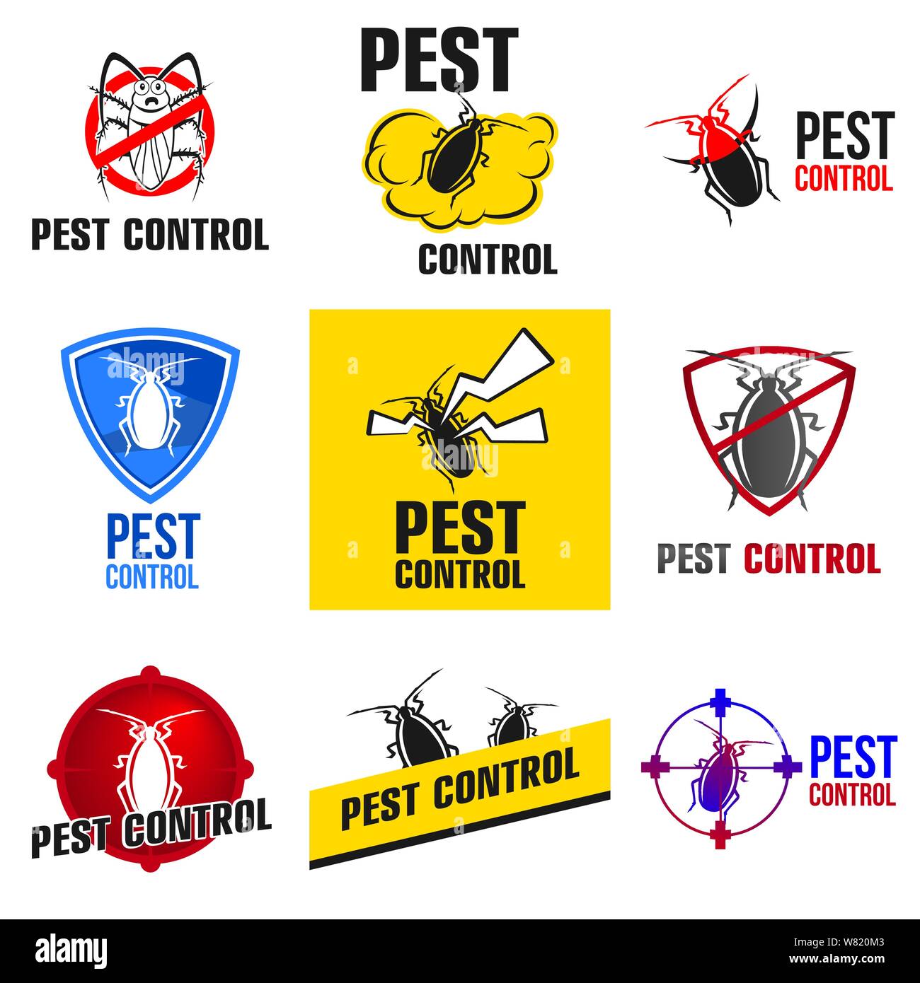 Vector set of logos for pest control company Stock Vector