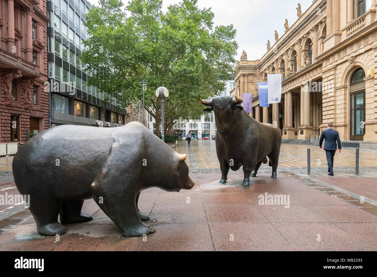 Frankfurt Stock Exchange bull and bear statues - Frankfurt am Main, Germany, Europe Stock Photo