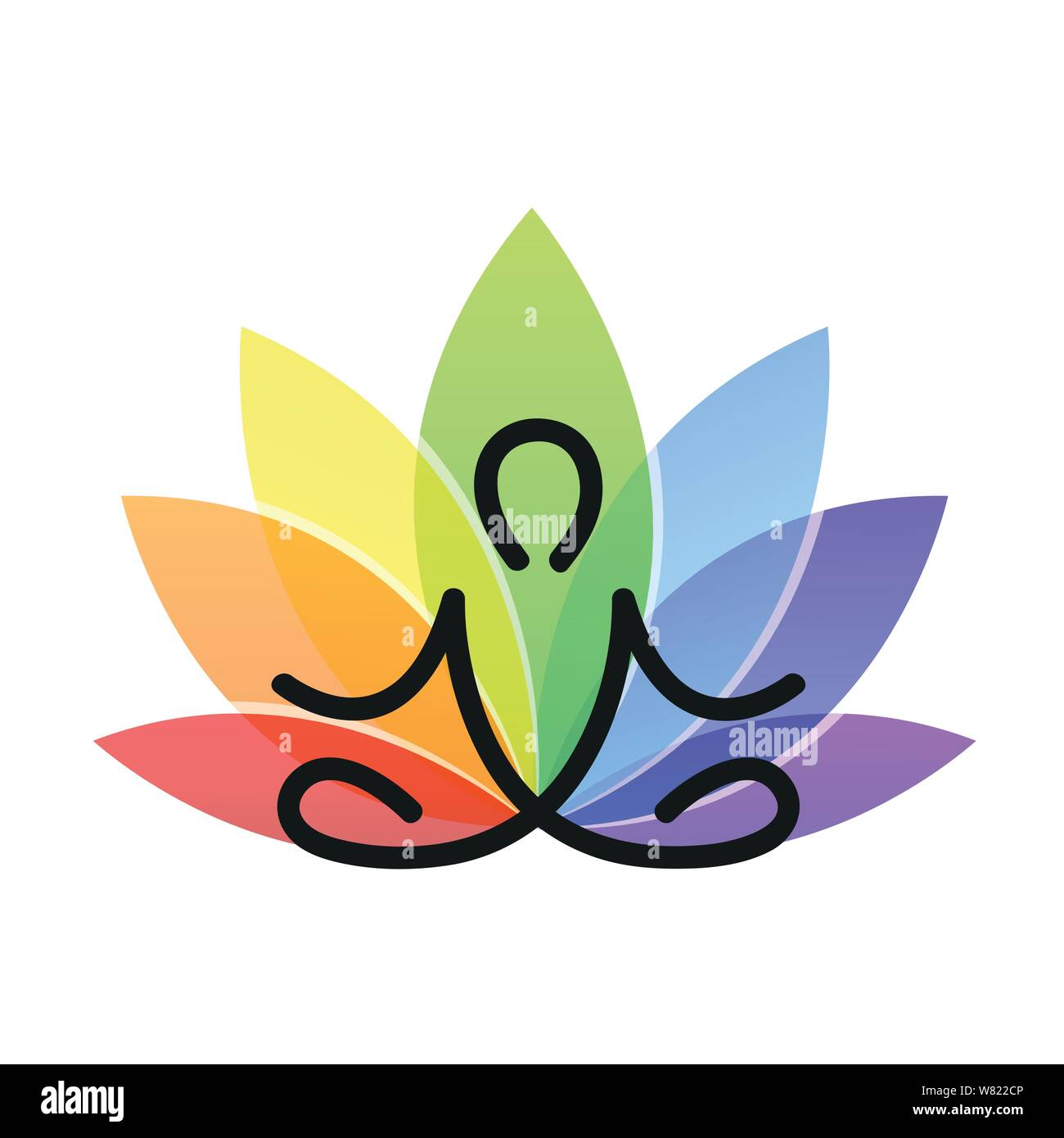 meditation yoga outline with colorful lotus flower vector illustration EPS10 Stock Vector