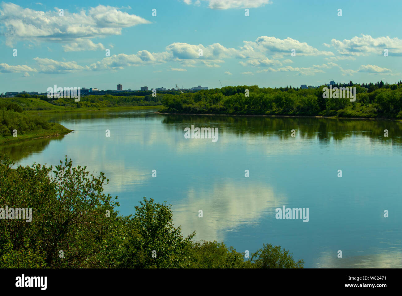 Views of the South Saskatchewan River in Saskatoon Saskatchewan Canada Stock Photo