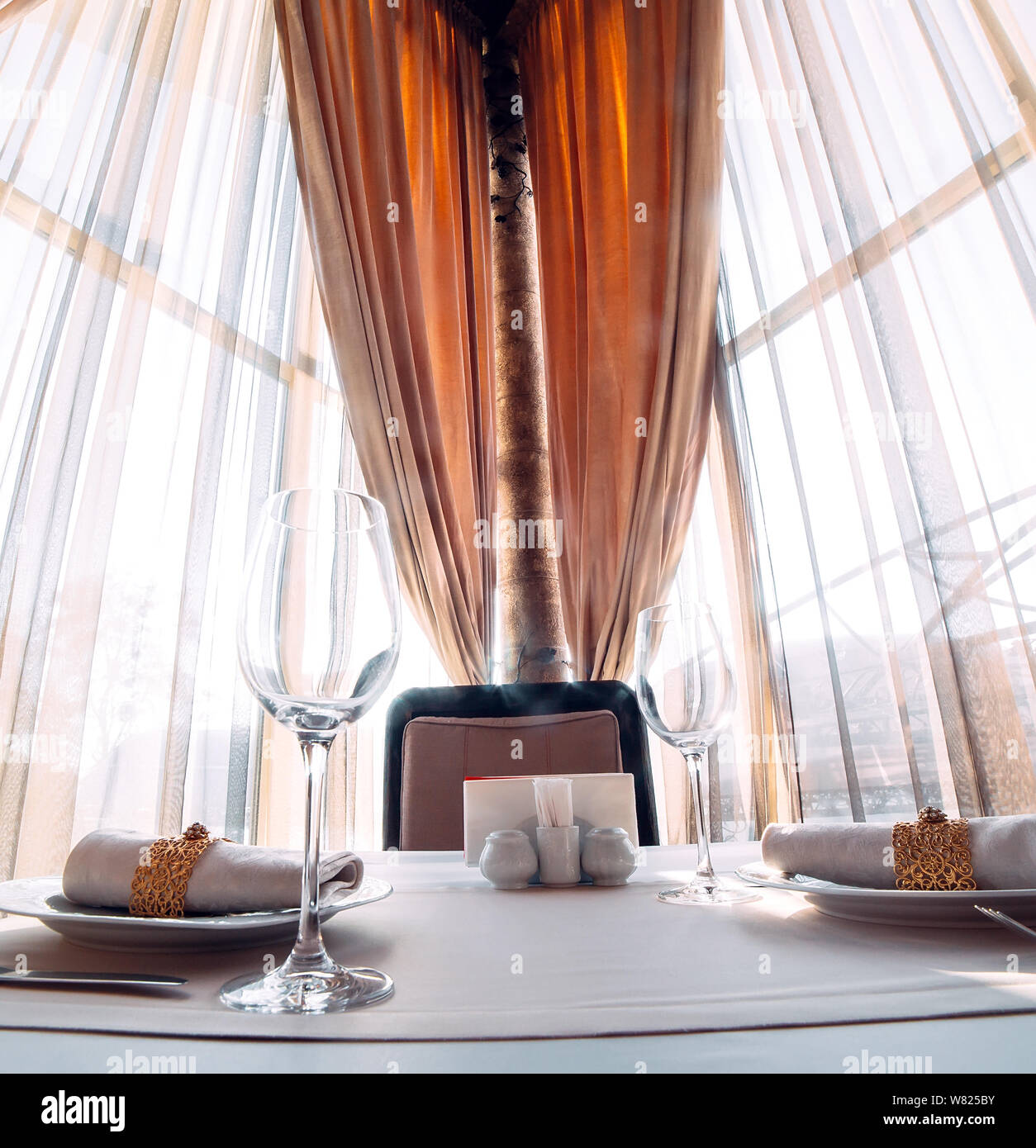 Served table for two persons in a restaurant. Stock Photo