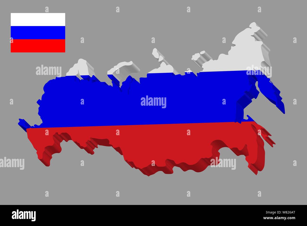 Russia map 3D in russian flag. Russian federation vector map and flag.Vector illustration eps 10 Stock Vector