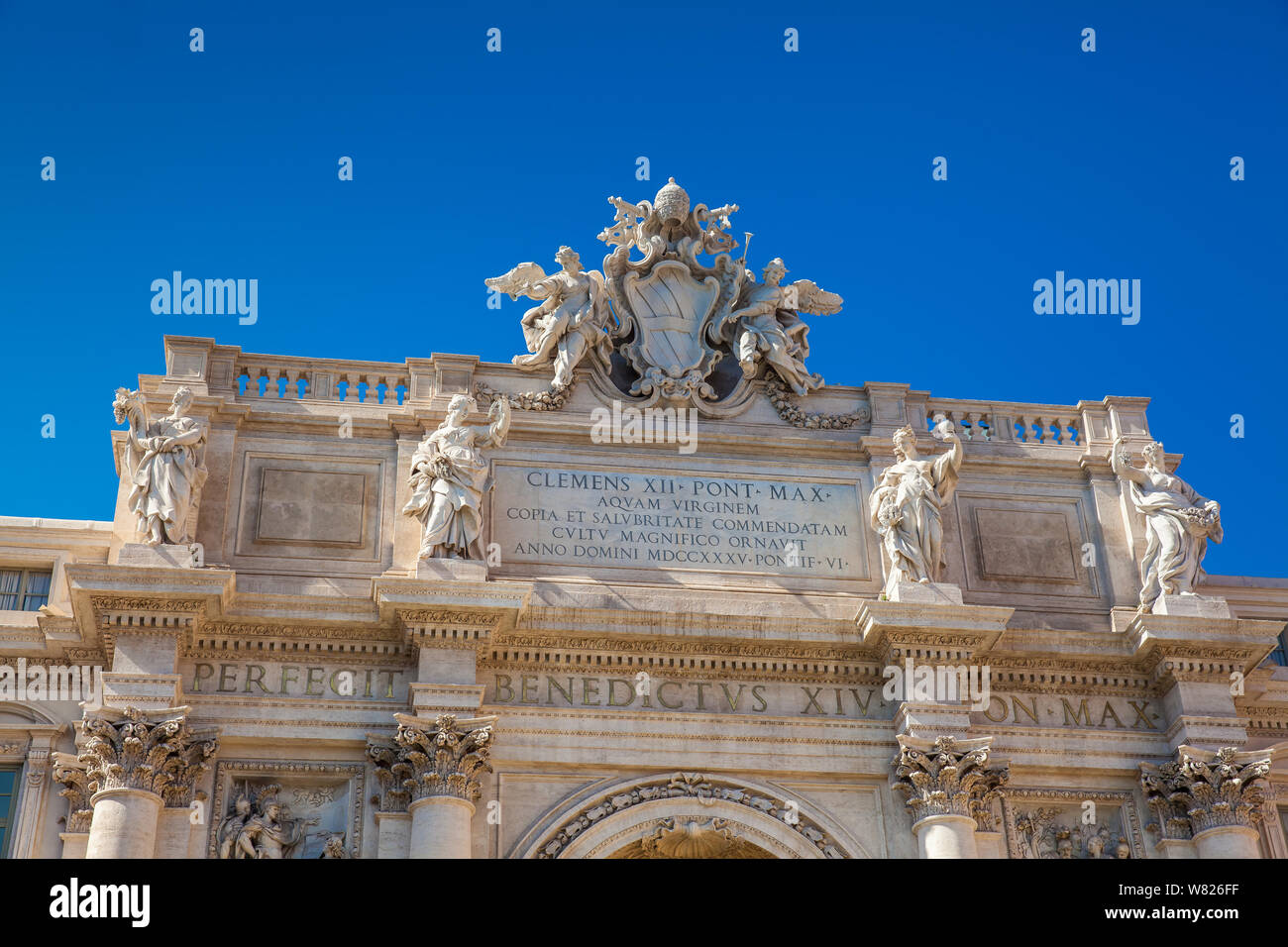 Papal coat of arms at the Trevi Fountain designed by Italian architect