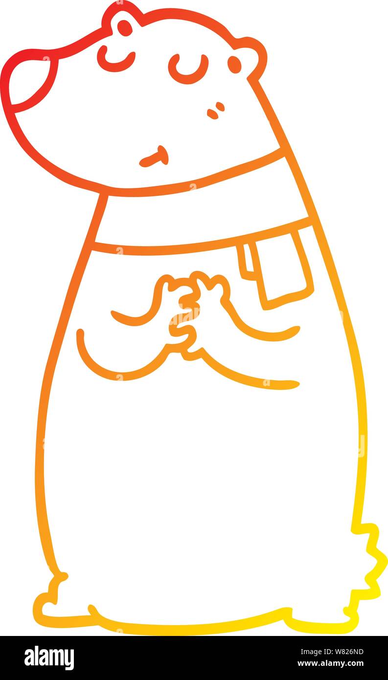 warm gradient line drawing of a cartoon bear wearing scarf Stock Vector ...
