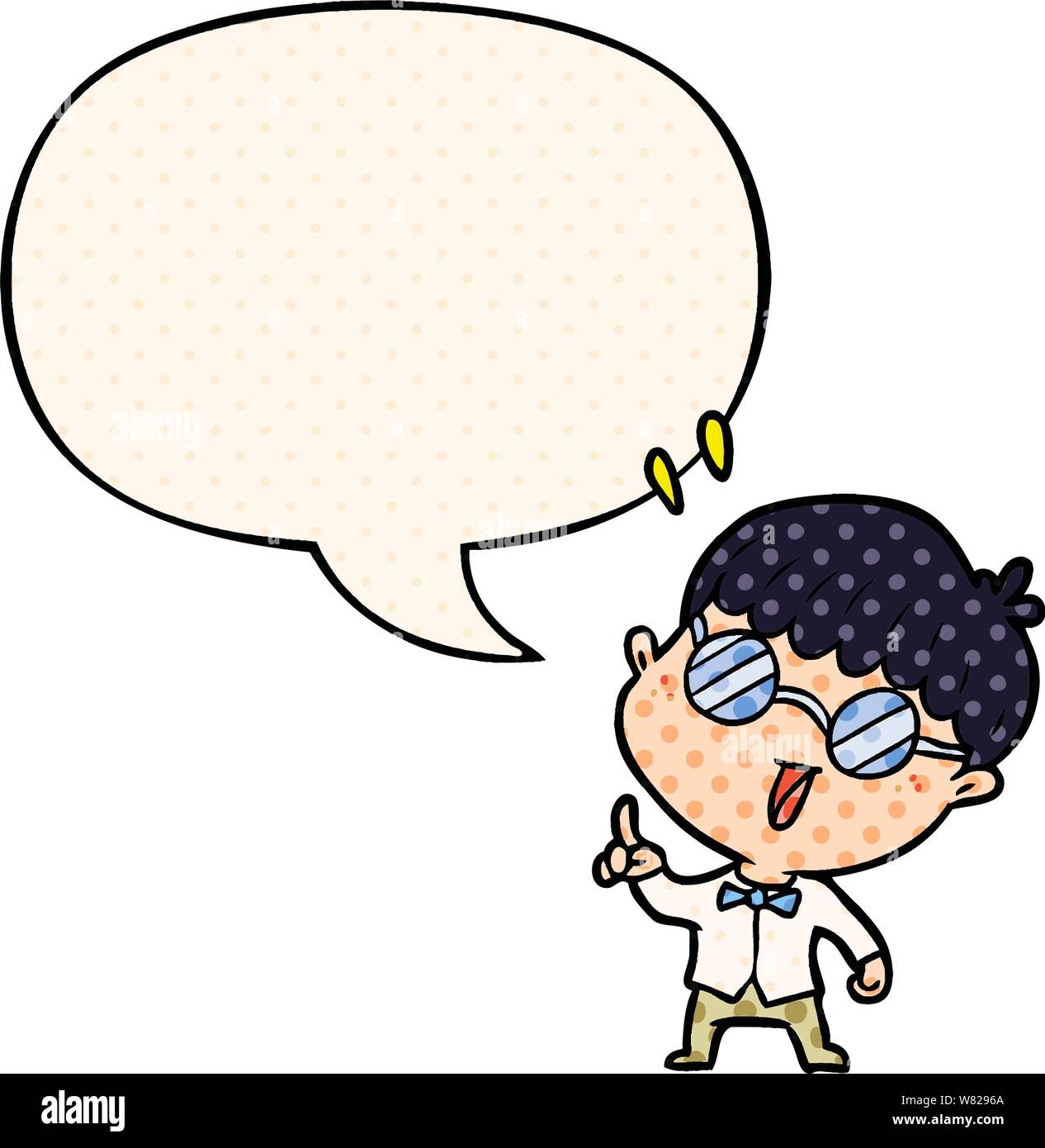 cartoon clever boy with idea with speech bubble in comic book style ...