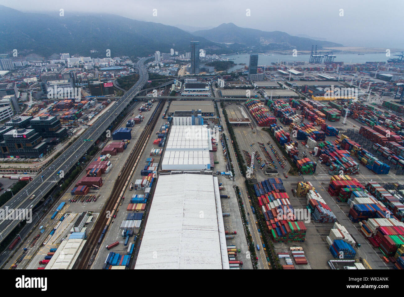 Aerial view of masses of containers in the Port of Shenzhen, which