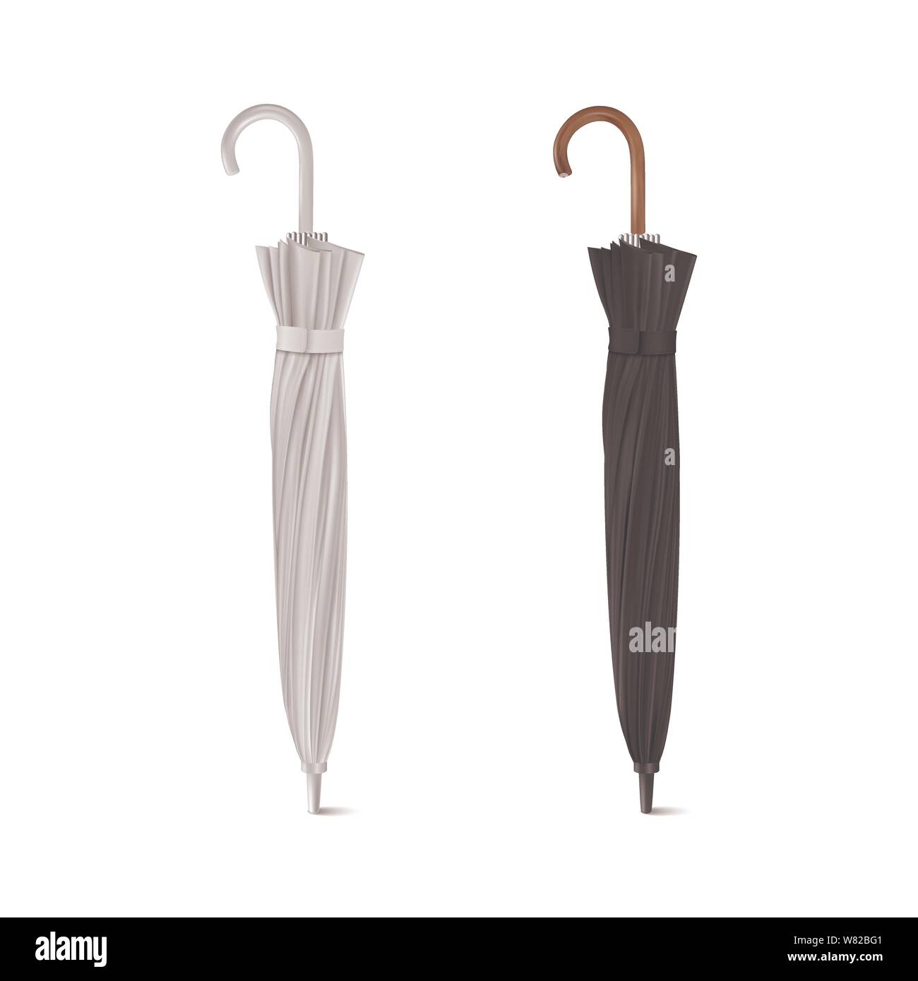 Vector 3d Realistic Render White and Black Blank Umbrella Icon Set ...