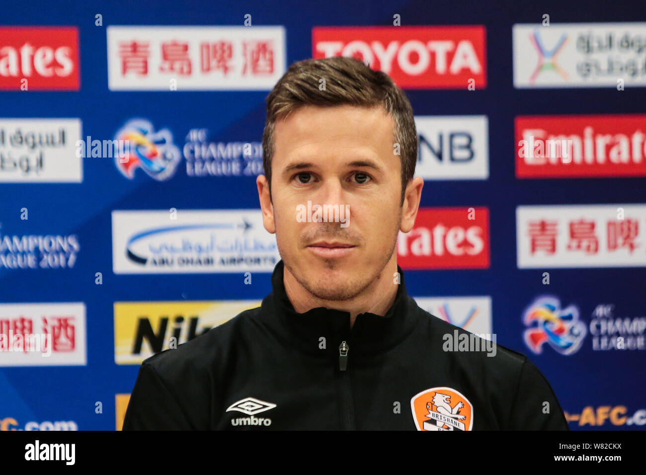 Matt McKay of Brisbane Roar FC attends a press conference before a qualifying match against Shanghai Greenland Shenhua F.C. during the 2017 AFC Champi Stock Photo