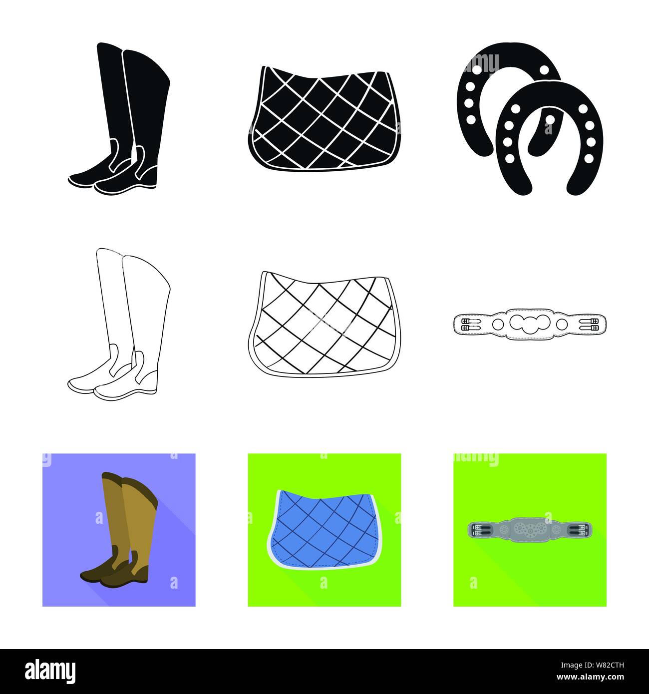 Vector design of equipment and riding icon. Collection of equipment and