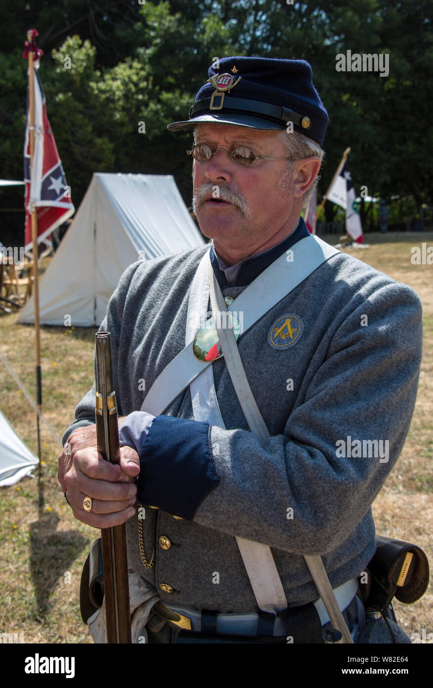 Duncan Mills, Calif - July 14, 2012: Man in Military Uniform during Civil War Reenactment Stock Photo
